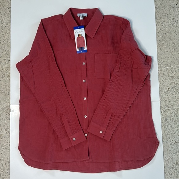 Jessica Simpson Women's Gauzy Long Sleeve Button Down Shirt - Picture 5 of 5